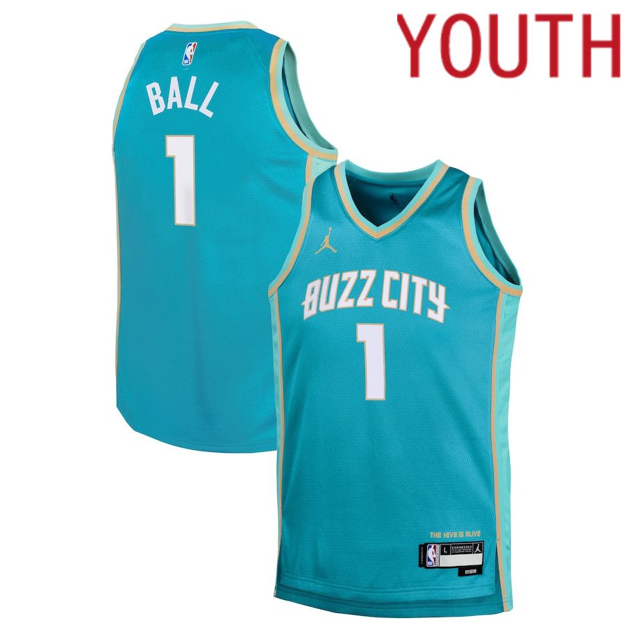 Youth Charlotte Hornets #1 LaMelo Ball Jordan Brand Teal City Edition 2023-24 Swingman Replica NBA Jersey->los angeles lakers->NBA Jersey